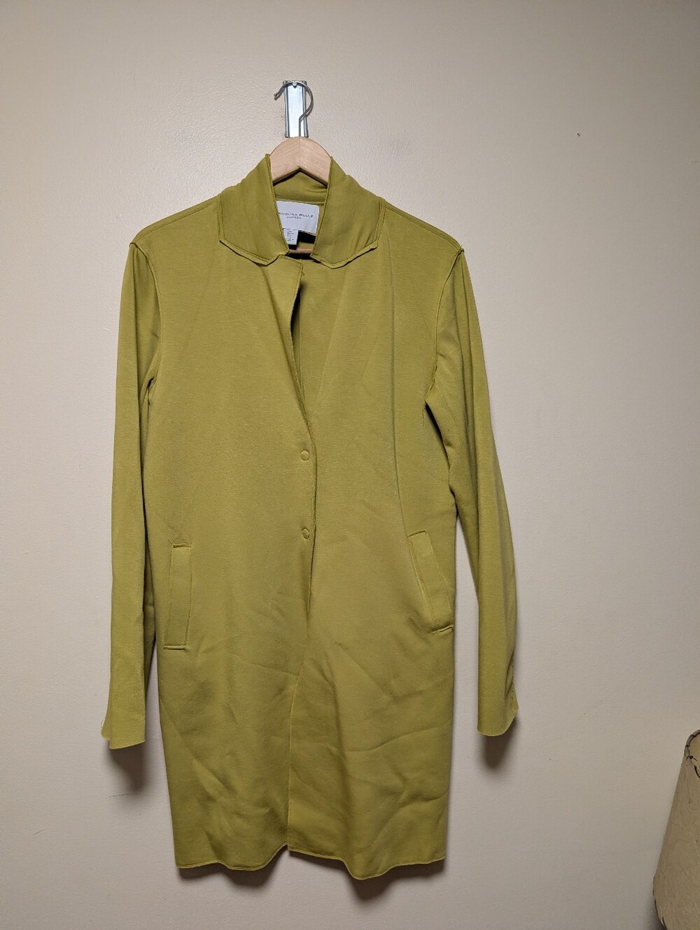 Carolina Belle Montreal Chartreuse Long Jacket Coat Size L Stretch Minimalist